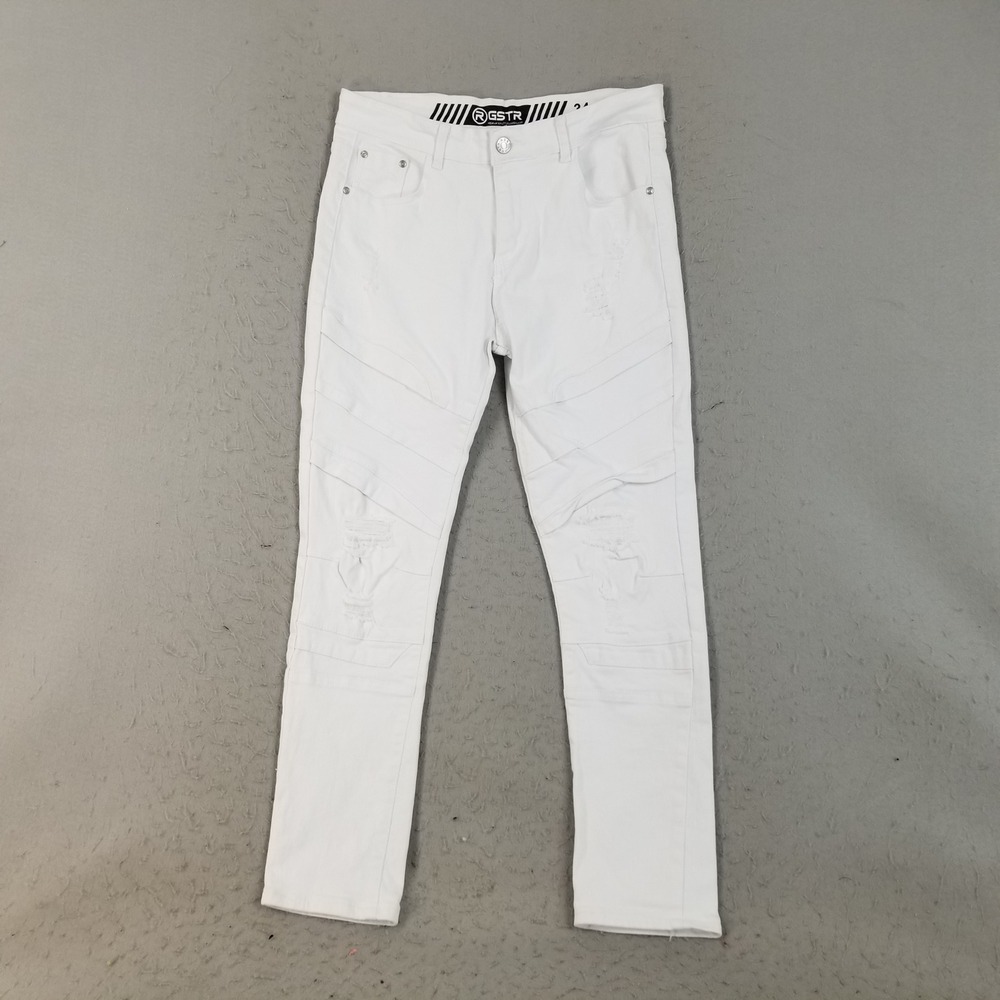 RGSTR Jeans Men 34x30 White Moto Distressed Ripped Streetwear Slim Denim